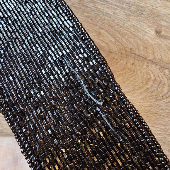 Vintage La Regale hand beaded cummerbund wide waist belt black and gold chevron - Picture 4 of 7